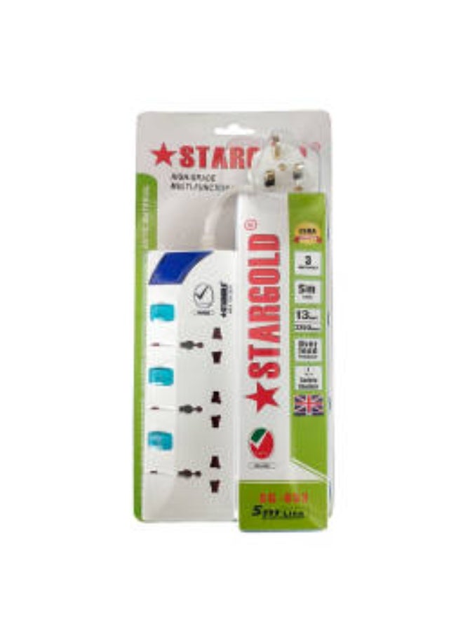 STARGOLD Extension Cord, Overload Protector Electric Socket Charging Lead 3 AC Output 13A 5M Long Power Cable, Heavy Duty Charging Station for Smartphone, Electronics, Home, Offices - White - Image 1